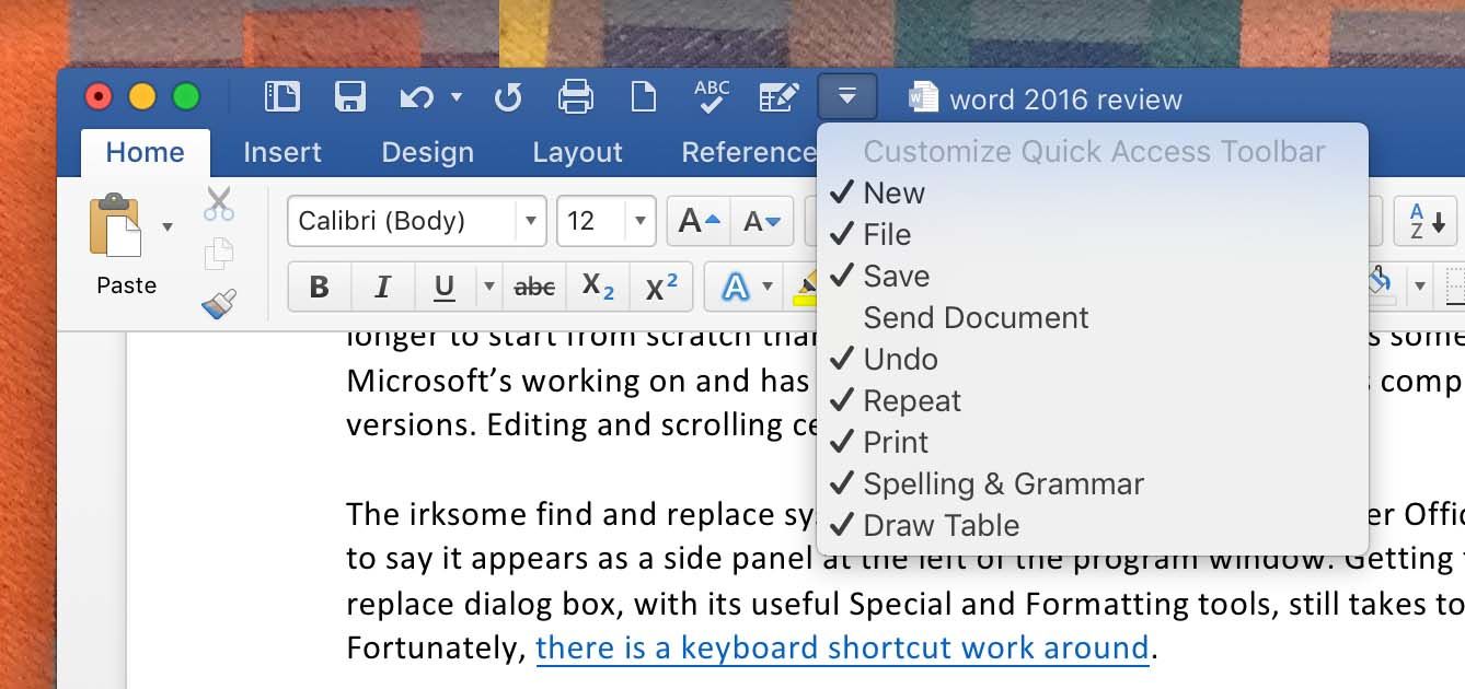 ms word 2011 document panel for mac